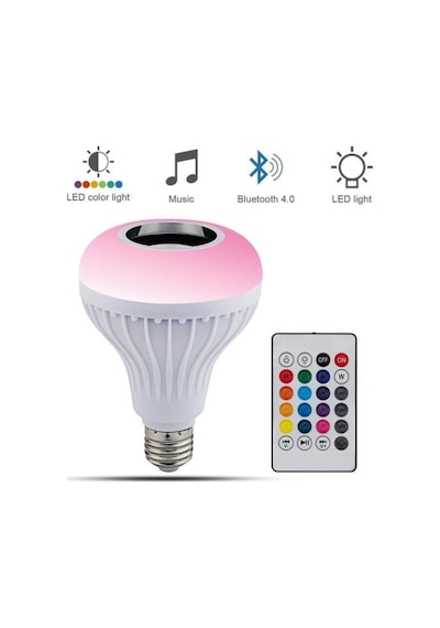Akıllı Led Ampul 12w Rgb, Bluetooth Hoparlör Ve Uzaktan Kumanda, E27 Beyaz Işık Müzik Ve Aydınlatma Çok Renkli