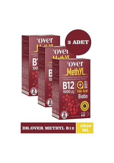 Dr. Over B12 Plus Biotin Folik Asit Vitamin B1 B5 B6 İçeren Takviye Edici Gıda 3 x 20 ML