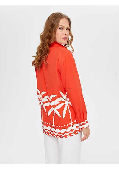 Faik Sönmez Resort Eteği Palmiye Desenli Monochrome Tunik S25tnk020 Us25tnk02078 Nar Çiçeği