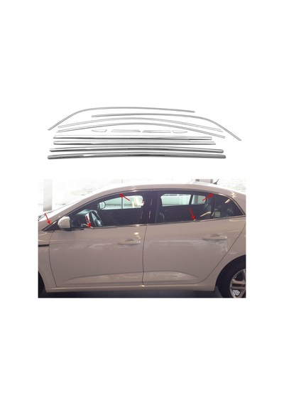 Renault Megane 4 Sedan Krom Cam Çerçevesi Set 2016-2020 12 Parça