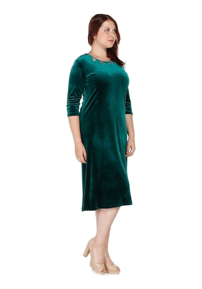 Nidya Moda Büyük Beden Abiye Kadife Elbise 4072Ay Yeşil