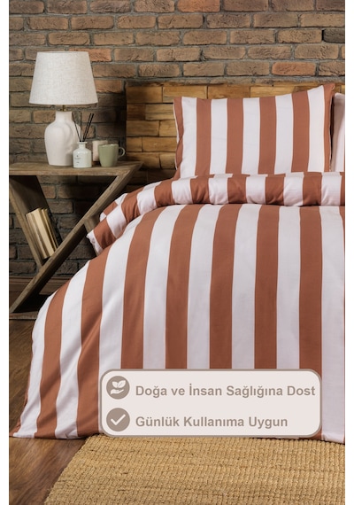 Elart Brad Nevresim Seti Çift Kişilik Digital Baskılı %100 Pamuk Saten 3 Parça 200x220 Cm Kahve Kahve