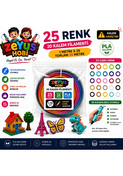 Zeyus Filament 25 Renk 1 Metre 3d Kalem Filamenti