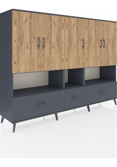 Hyperion Dolap 12 Raflı 3 Çekmeceli 5 Kapaklı 220x44x163 Antrasit Antrasit-çam/antrasit Hyperion Dolap 12 Raflı 3 Çekmeceli 5 Kapaklı 220x44x163 Antrasit Antrasit-çam/antrasit