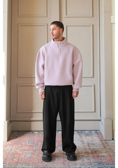 Mürdüm Cozy Basic Yarım Fermuar Oversize Sweatshirt Mürdüm