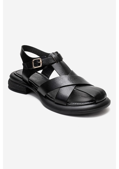 Luvishoes Guıdo Siyah Hakiki Deri Kadın Sandalet Siyah