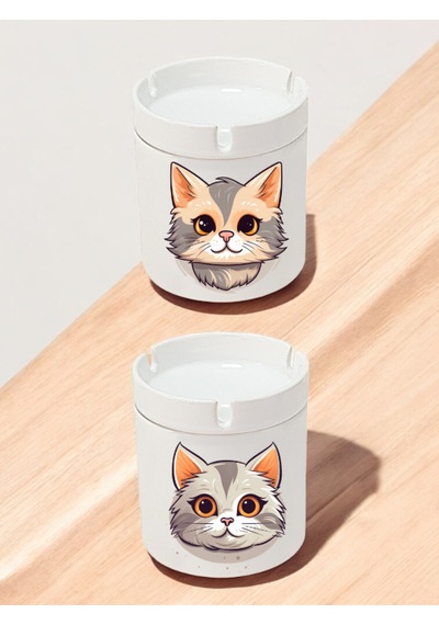 Kedi Teması 2'li Küllük - Küllükler Modelleri, Kül Tablası, Kokusuz Küllük, Kül Tablaları