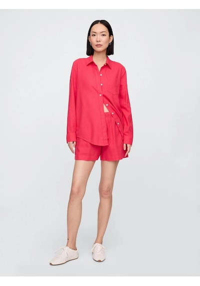 Gap V-lınen Easy Shirt - Beachy Kadın Gömlek-8073 Pembe