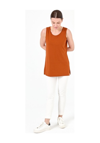 Kadın Askılı Penye T-shirt Taba Taba