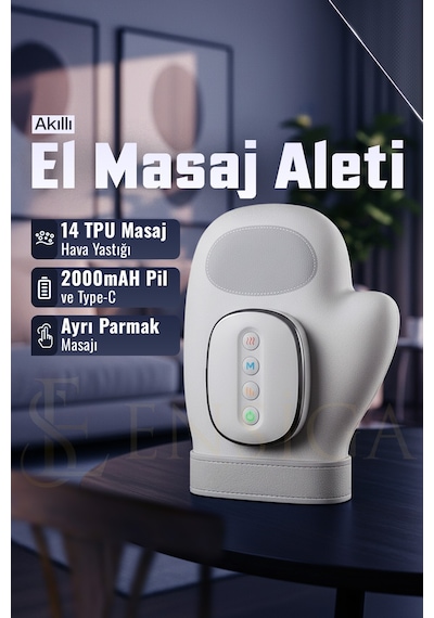 5 Seviyeli Elektrikli El Masajı Sıcak Kompres Masajı Hava Sıkıştırma Titreşim Masajı Parmak Masajı Beyaz