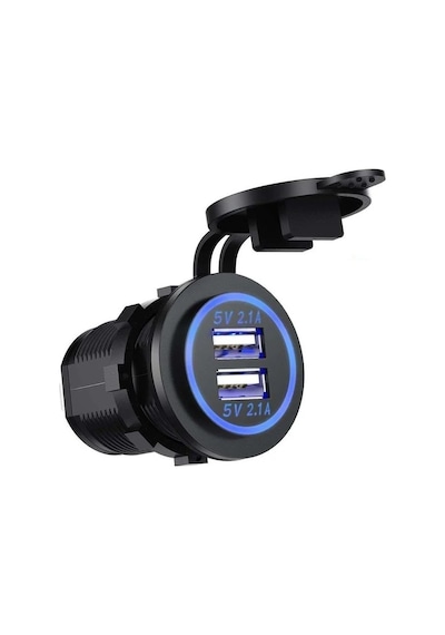 Pano Tip İkili Usb 2.1a Mavi Ledli