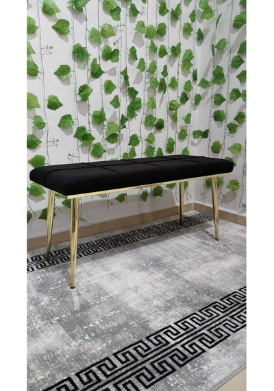 Özcan Metal Gold Metal Ayaklı Metal Kasalı Bench Mutfak Salon Antre Yatak Odası Balkon Puf Bank Siyah