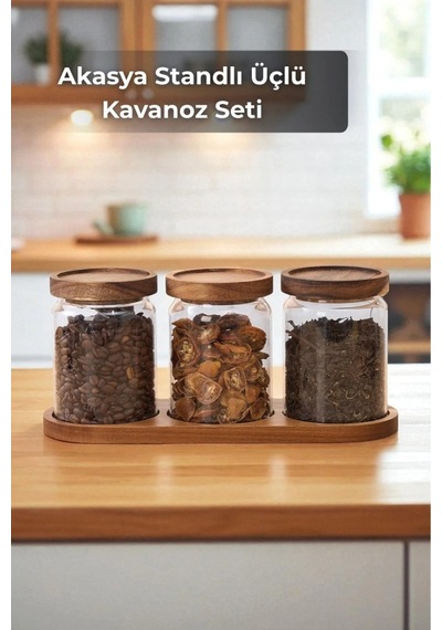 Mien Akasya Kapaklı 3 Lü Cam Kavanoz Seti 0125 Şeffaf