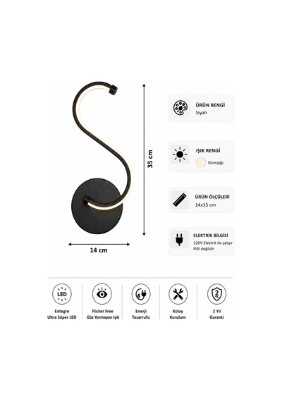 AvizeGO Simon Modern Led Duvar Apliği Günışığı Siyah