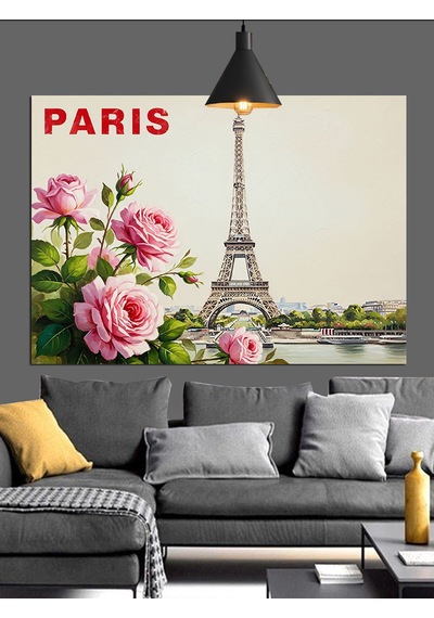 Eyfel Kulesi Çiçek Paris Dekoratif Kanvas - Mdf Ahşap Tablo