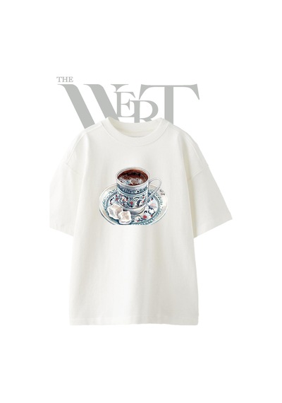 Thewert Turk Kahvesi Lokum Tasarım Baskılı Ünisex Beyaz Oversize T-shirt