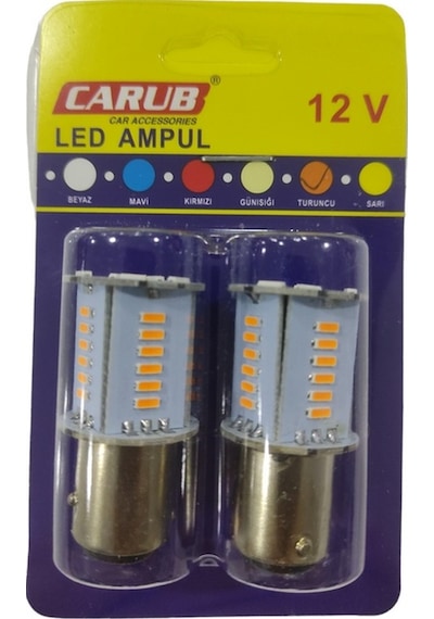 Carub 12V 1016 Çift Duy Çakar & Kayar Modlu Led Ampul 30 SMD Ledli Park Fren Ampulü 2'li Set Turuncu
