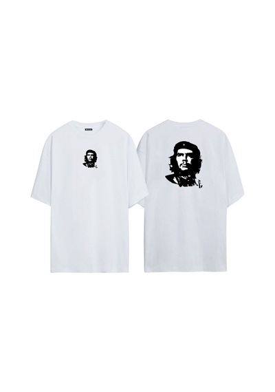 Thewert Unisex Che Guevara Ön Arka Baskılı Beyaz Oversize T-shirt