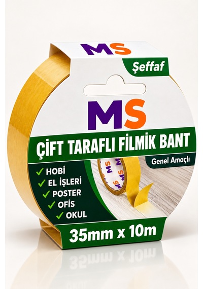 Çift Taraflı Filmik Şeffaf Bant 35 Mm X 10 Metre Yapışkanlı Hobi Bandı El Çok Amaçlı Bantları
