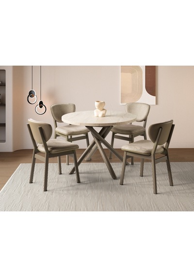 Truva Lion Yuvarlak Açılır Mdf Mutfak Masa Sandalye Takımı 104cm Krem