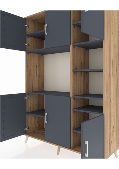 Hyperion Dolap 10 Raflı 6 Kapaklı 132x44x195 Çam-antrasit/ant... Çam