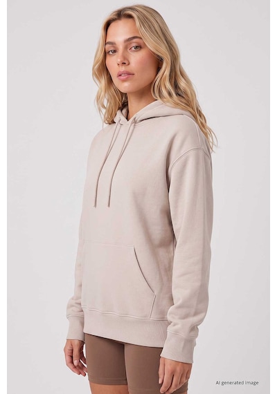 TOMMYLIFE Bej Standart Kapüşonlu Kanguru Cepli Basic Kadın Sweatshirt - 97321