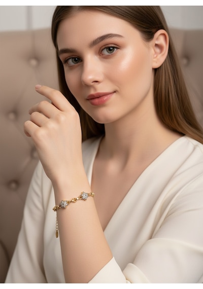 Xuping Gold Renk Yıldız Detaylı Kadın Bileklik Işıltılı Taşlı, Kararma Yapmaz