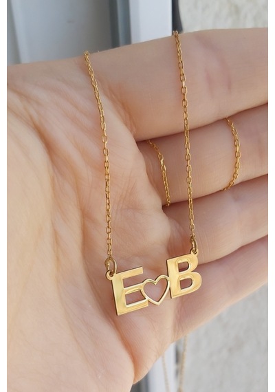 925 Ayar Gümüş 24 Ayar Altın Kaplama Kalpli Harf Kolye