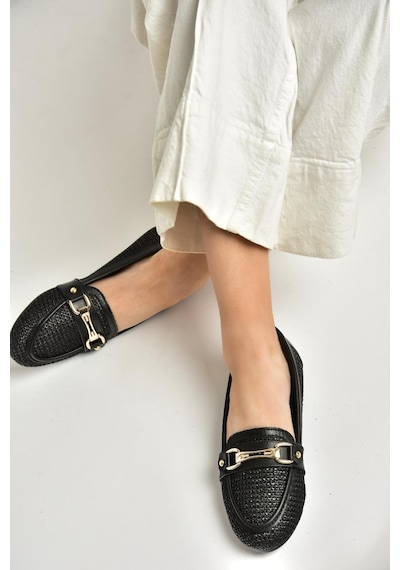Fox Shoes U250029017 Siyah Hasır Kadın Babet Siyah-hasir Siyah