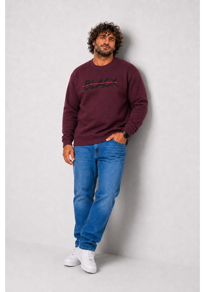 Starbattal Erkek Büyük Beden Sıfır Yaka 3ip Sweat Black 24202 Murdum-2854 Mürdüm