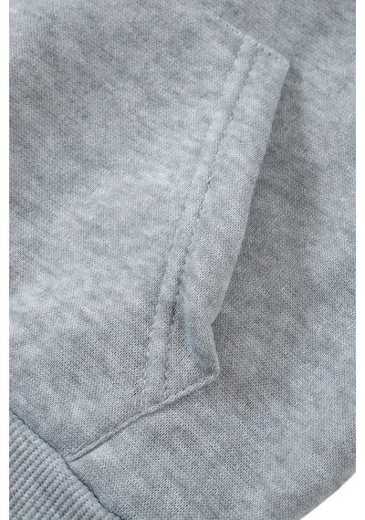 Unisex Gri Kapüşonlu Sweatshirt Modern Kalp Desenli,şardonlu Kalın Kumaş Gri