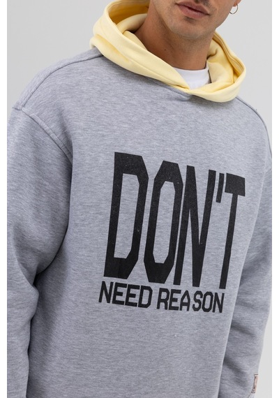 Vamos Çift Renk Baskılı Oversize Sweatshirt V70-92 Gri Melanj