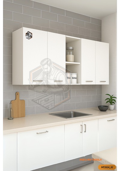 Tamamı Mdf Çok Amaçlı 4 Kapaklı Açık Raflı Üst Dolap Mutfak/banyo