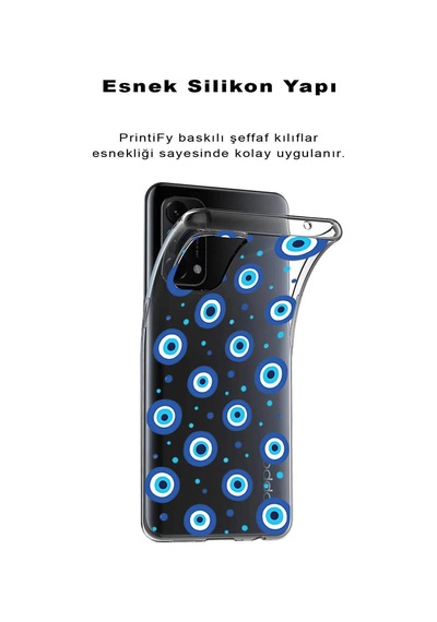 Oppo A54 İle Uyumlu 1mm Slim Fit Nazar Boncuğu 1 Baskılı Şeffaf Kılıf