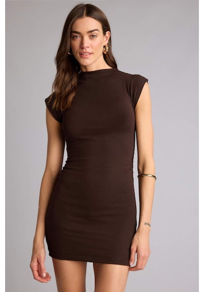 Defacto Bodycon Vücudu Saran Ribana Mini Elbise H5756ax26spbn609 Kahve-bn609