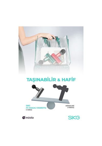Skg F3 Masaj Tabancası, Red, 4 Darbe Yoğunluğu, Farklı Bölge İçin 4 Modüler Masaj Başlığı Kırmızı