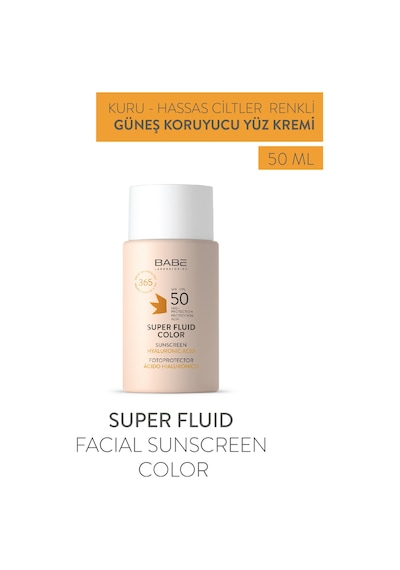 Babe Facial Sunscreen Super Fluid Color SPF50 50ml - Hyaluronik Asit İçeren Renkli Yüz Güneş Kremi