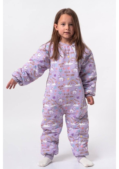 Babyhola 2.5 Tog Yorgan Gerektirmeyen Kalın Elyaf Dolgulu Çocuk Uyku Tulumu Pamuk Astarlı Unisex 6020 Lila