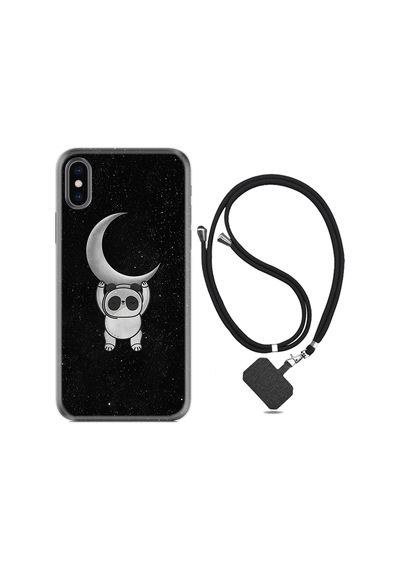 Apple Uyumlu iPhone X XS Kılıf Boyun Askılı Panda Moon 1811