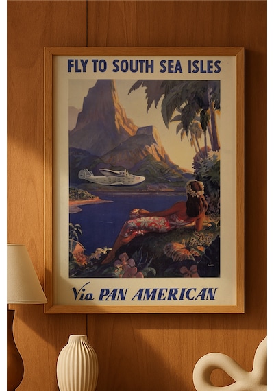 South Sea Isles Doğal Ahşap Çerçeveli Poster, Dekoratif Seyahat Duvar Tablosu