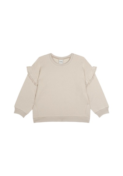 Antebies Organik Bej Dantel Detaylı Uzun Kollu Manşetli Kız Çocuk Sweatshirt Krem
