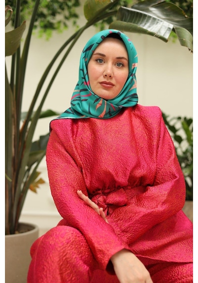 Silk Home Yeşil Pembe Desenli Tivil İpek Eşarp 11432-36 Çok Renkli