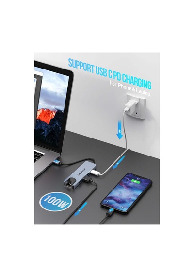 Lemorele Tc15, 5 İn 1 Usb Type-c Hub Çoklayıcı, Rj45 İnternet, 4k Hdmı, 100w Pd Şarj, 2x 3.0 Usb Çoğaltıcı