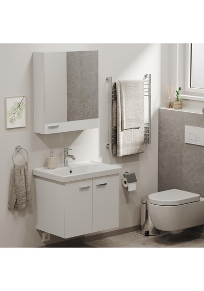Aqua Bagno Basic Alt Dolap + Üst Dolap - Lavabo 65 Cm Beyaz S.50.02.33.04.01 Beyaz
