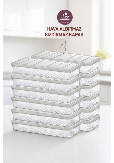12 Adet 1 Lt. Nora Organizer Buzdolabı Buzluk Düzenleyici Saklama Kabı Gri