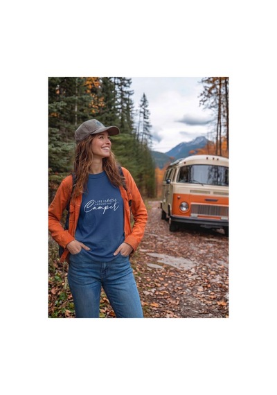 North Whiskers Life Is Better Around The Camp Baskılı Unisex %100 Pamuklu Lacivert Outdoor Tişört Lacivert - 875426837 Lacivert - 875426837 Lacivert