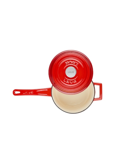 Lava Döküm Yuvarlak Sos Tenceresi 16 cm, İç Krem,- Kırmızı