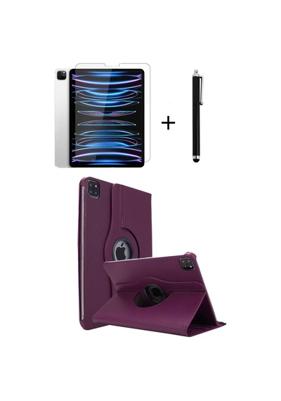 Apple Uyumlu iPad Pro 4. Nesil M2 2022 11 Inç 360 Dönebilen Standlı Tablet Kılıfı Ekran Koruyucu Ve Kalem Seti Kılıf