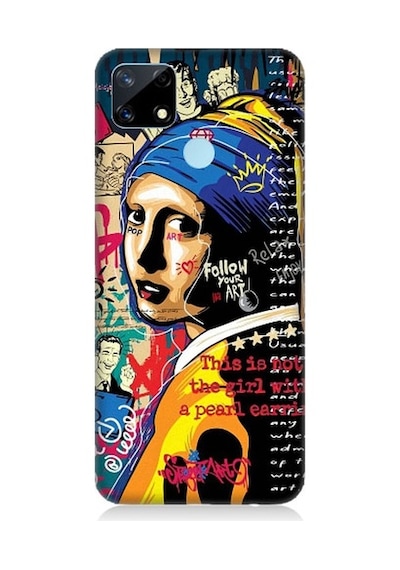 Realme C25 Uyumlu İnci Küpeli Kız Popart Desenli Silikon Kılıf