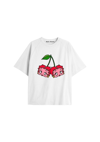Kalic Studio Y2k Vintage Cherry Baskılı Siyah T-shirt Kod 51 Beyaz-51